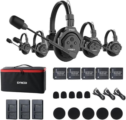 EACHSHOT SYNCO XTalk X5 2.4GHz Wireless Headset Intercom System Random Master Device 350m Operating Range for Movie Shoot Live Show Stage Performance Real-time Monitoring (5Pcs)