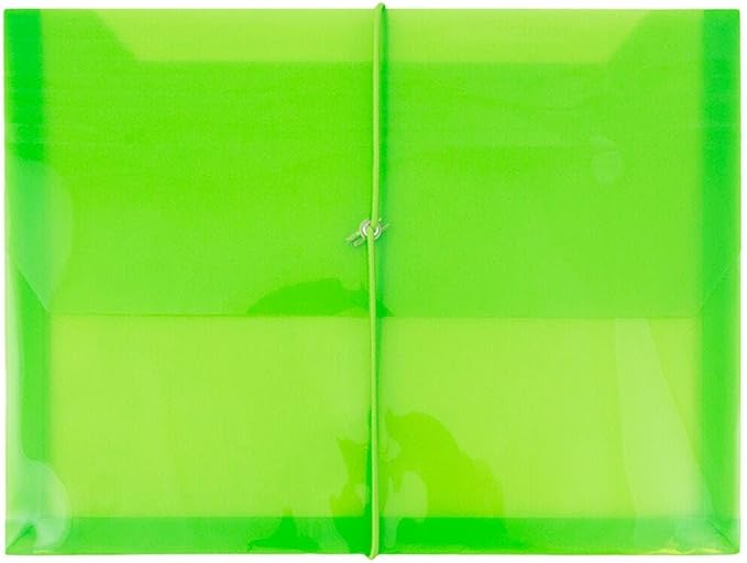 JAM PAPER Plastic Expansion Envelopes with Elastic Band Closure - Letter Booklet - 9 3/4 x 13 with 2.5 Inch Expansion - Lime Green - 3/Pack