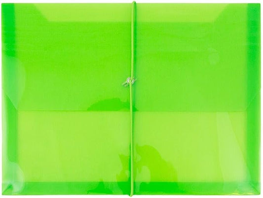 JAM PAPER Plastic Expansion Envelopes with Elastic Band Closure - Letter Booklet - 9 3/4 x 13 with 2.5 Inch Expansion - Lime Green - 3/Pack