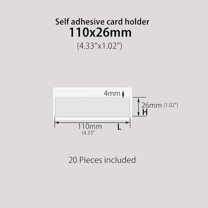 Clear Adhesive Pockets Sleeves,Plastic Self Adhesive Label Holders Pockets Holder for Index Cards Planners Cabinets Shelves (4.33"x1.02"(110x26mm)-20PCS)