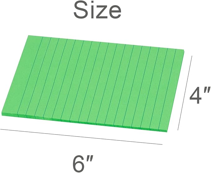 Vanpad Lined Sticky Notes 4X6 in Big Green Ruled Stickies Super Sticking Power Memo Pads Strong Adhesive, 6 Pads/Pack, 45 Sheets/pad