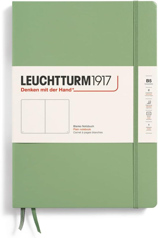 LEUCHTTURM1917 - Notebook Hardcover Composition B5-219 Numbered Pages for Writing and Journaling (Sage, Plain)