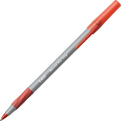 BIC Round Stic Grip Xtra Comfort Ballpoint Pen, Medium Point (1.2mm), Red, 12-Count