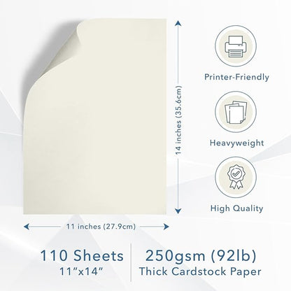 MOS Cardstock Paper – 11” x 14”, 250 GSM, 110 Sheets – Heavyweight Off White Poster Board Paper for Menus, Certificates & Crafts – Smooth Finish, Printer-Friendly
