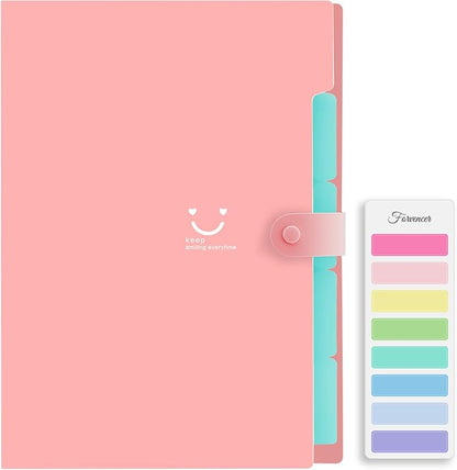 Forvencer Accordion File Organizer, Letter Size, 5 Pocket Expanding File Folder, Cute File Folder with Labels, Portable File Organizer for School Office Supplies, Folders for Documents, Pink