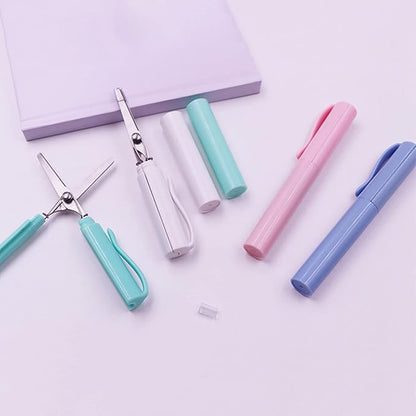 Pen Style Scissors with Cover Foldable Scissors Student Scissors Small Craft Scissors Embroidery Scissors for School, 1.4*2*11.4cm, White