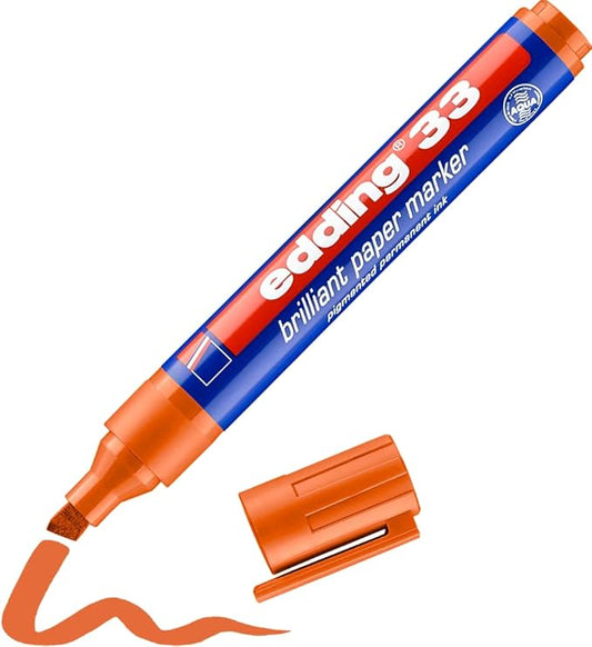 edding 33 brilliant paper marker - orange - 1 waterproof permanent marker - chisel nib 1-5 mm - vibrant colours - lightfast marking on paper, card, cardboard, plastic, metal and glass