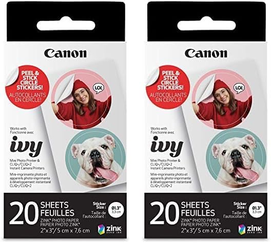 Canon IVY ZINK Pre-Cut Circle Sticker Paper, 20 Sheets (Pack of 2)