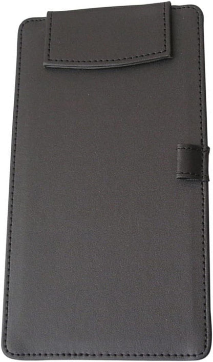 PU Leather Clipboard 8.6" X 4.7" - A6 Long File Clip Folder Document Organizer Writing Pad Office Business Card Holder - Magnetic Conference Pad with Pen Holder - Black