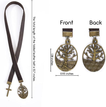 Bookmarks, Handmade Retro Cross Tree of Life Bible Bookmark with Long Leather Straps, Christian Saint Book Mark, Ideal Christian Gift (Style 16)