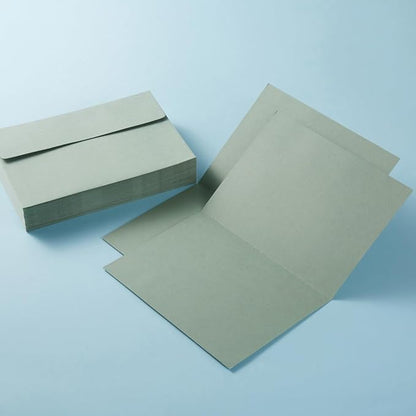 Wishop 50 Pack Self-Adhesive Envelopes with Fold Cards for Wedding Invitations, Greeting Cards, Baby Shower, Letter Mailing (Sage-Green, 4x6)
