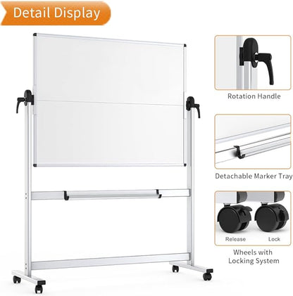 VIZ-PRO Double-Sided Mobile Whiteboard, 48 x 48 Inches, Magnetic Rolling Dry Erase White Board on Wheels with Aluminium Frame and Stand