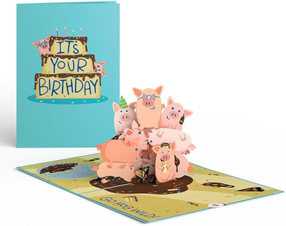 Lovepop Birthday Pop-Up Card for Her, Him, Men, Women - 3D Animal Greeting Cards - Go Hog Wild - 5" x 7" - Blank Notecard & Envelope Included