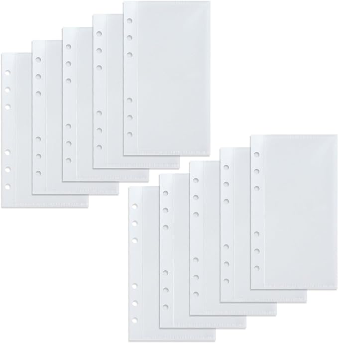 A6 Binder Pockets with No Zipper, Koqye Blue 10 Pcs Plastic Zipless Budget Envelopes, Two Pockets Frosted Cash Envelopes Money Bag for Budgeting, Cash Stuffing (Clear Frosted-2set)