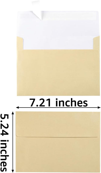50 Pieces Metallic Shiny Cream Color Self Seal Envelopes for 5x7 Greeting Cards, Invitations, Postcards (Cream Color, 5x7)