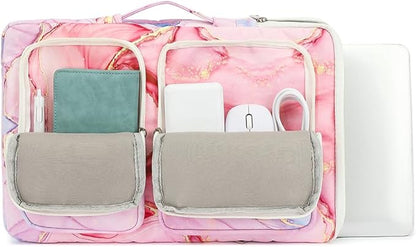 canvaslife 360° Protective Laptop Sleeve Case Bag with 4 Pockets for MacBook Pro 16 inch and 15 inch-15.6 inch Laptop (Pink Marble)