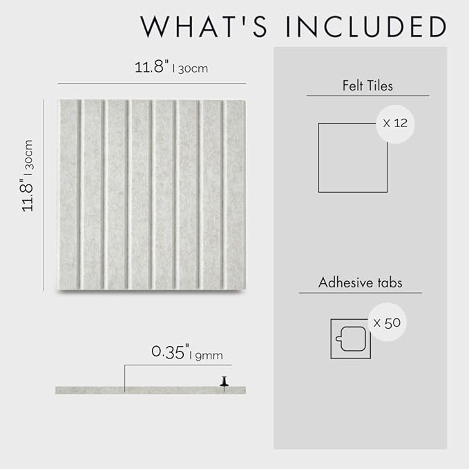 Large Cork Boards for Walls Black Felt Board Alternative - Slat Wall Paneling, Felt Bulletin Board Tiles for Office Decor, Push pin Board Office Wall Organizer -12-Pack (Ivory Tan)