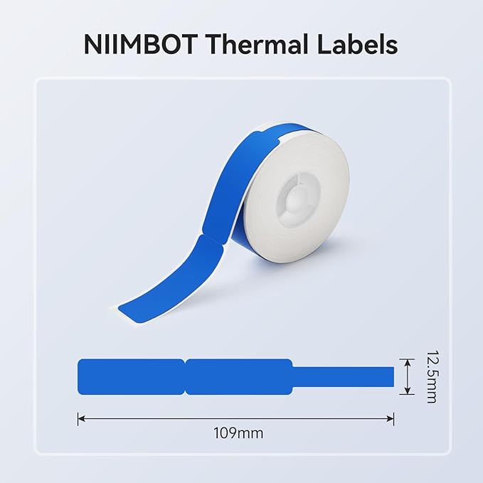 NIIMBOT Blue Cable Labels Maker Tape for D11/D110/D101 Label Maker, 0.49'' x 4.29'' -65 Tapes/Roll, Thermal Label Tape for Home Office Labeling Tape Replacement