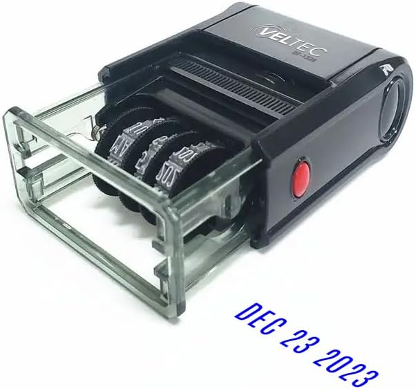 Self Inking Date Stamp with Month, Day, Year - Easy to Use & Adjust, Rubber Head, Sturdy ABS, Uniform Print, 10 Years of Dates, Refillable (Blue)