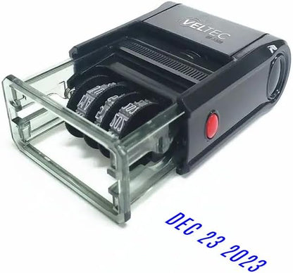 Self Inking Date Stamp with Month, Day, Year - Easy to Use & Adjust, Rubber Head, Sturdy ABS, Uniform Print, 10 Years of Dates, Refillable (Blue)