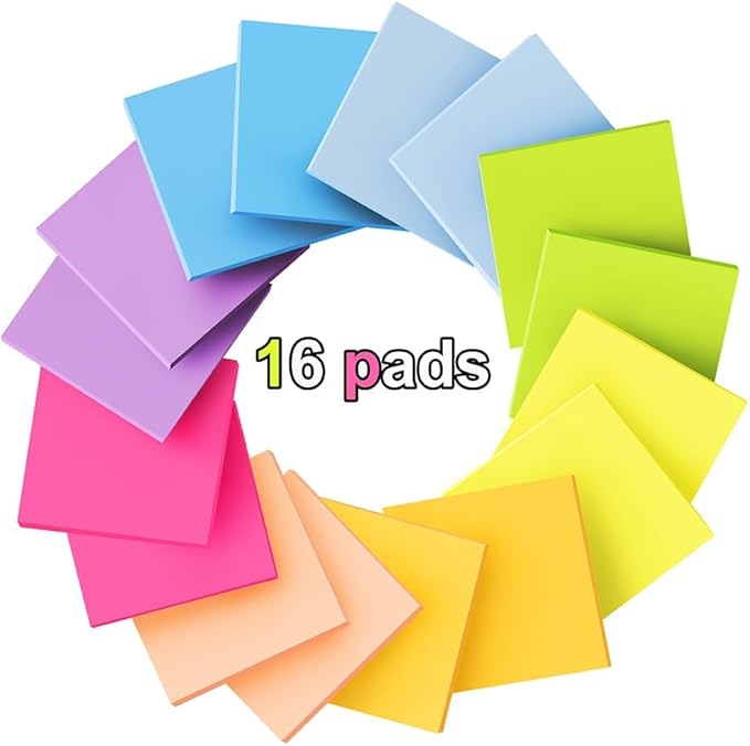 (16 Pack) Pop Up Sticky Notes 3x3 in Post Accordion Stickies Super Sticking Power Memo Pads Bright Colors