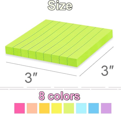 (16 Pack) Lined Sticky Notes 3x3 in Post Ruled Stickies Super Sticking Power Memo Pads Bright Colors