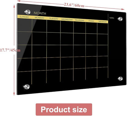 Glass Dry Erase Whiteboard,Monthly Calendar Whiteboard,18" x 24",Frameless Glass White Board for Home,School,Office,Blace Surface(GlassA-BK-4560)