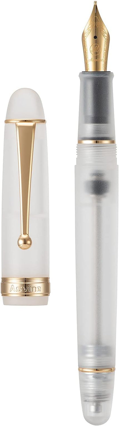 Asvine V126 Vacuum Filling Fountain Pen Gold Plated Fine Point, Frosted Transparent Clear Acrylic Pen Gift Case