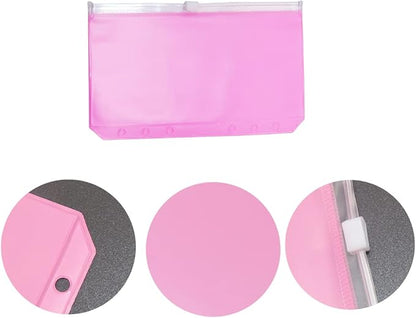 Pink PVC Binder Pockets 12pcs A6 Binders Zipper Pouch Bag Loose Leaf 6 Holes PVC Zip Organizer Folder for Journal Budget Filing Pocket Bags