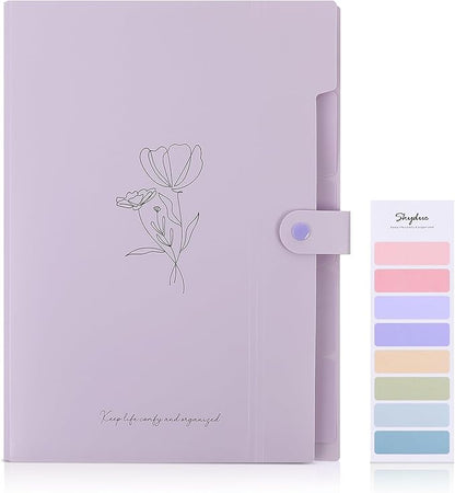 SKYDUE Expanding File Organizer with 5 Pockets, Accordion File Folders with Labels, Portable Document Paper Bill Receipt Organizer, Home College School Office Supplies, Letter Size, Lilac