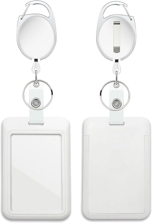 White Badge Holder with Retractable Reel ，Badge Clips Retractable Heavy Duty Badge Reel，Keychain，ID Holder for School Nurse Office Teen