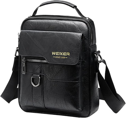 Hebetag Small Leather Sling Shoulder Bag Messenger Pack for Men Women Outdoor Travel Business