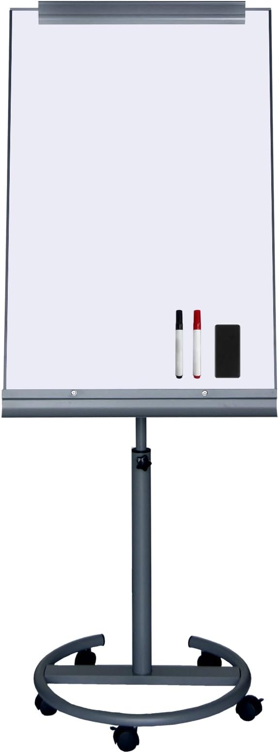 BEST BOARD Magnetic Mobile Whiteboard - 40 x 26 inches, Portable Dry Erase on Rolling Stand with 25 sheets School Paper & Height Adjustable, Grey Easel Flipchart Stand
