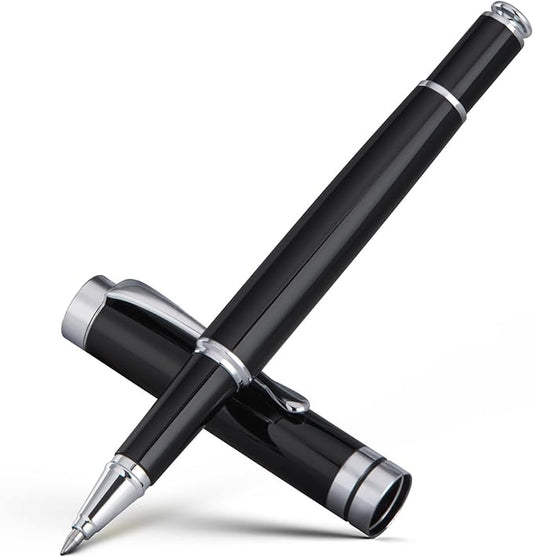 BEILUNER Ballpoint Pens, Stunning Black Chrome Ballpoint Pen with Silver Trim, Best Ball Pen Gift Set for Men & Women, Professional, Executive, Office, Fancy Pen-Gift Box With 0.5mm Extra Black Refill