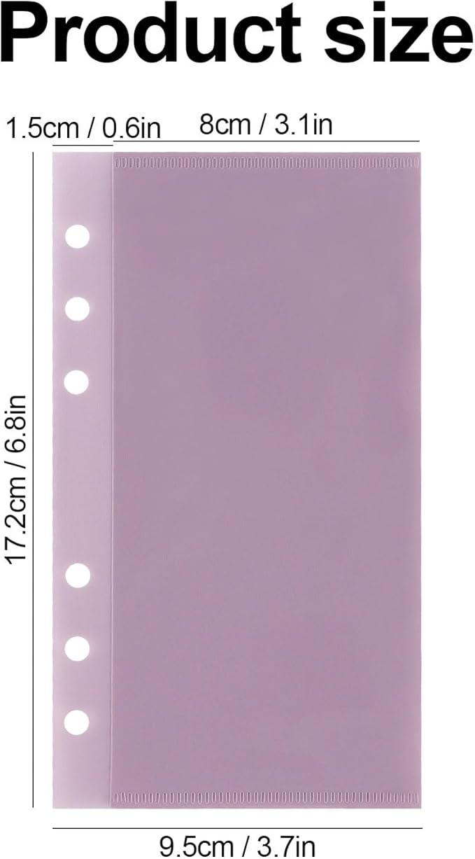 A6 Binder Pockets with No Zipper, Koqye Blue 10 Pcs Plastic Zipless Budget Envelopes, Two Pockets Frosted Cash Envelopes Money Bag for Budgeting, Cash Stuffing (Purple-2set)