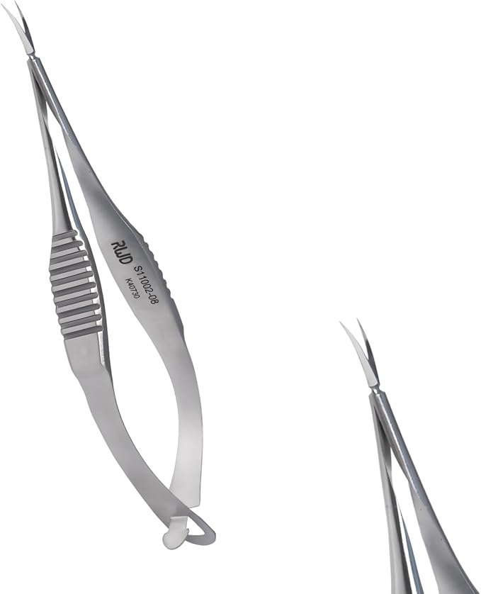 VANNAS Micro Scissors, 3.2" Curved Tapered Tip, Extra Sharp Spring Action Squeeze Scissors for Stitch Cutting, Embroidery, ENT, Eye, Skin, Dental, and Veterinary Surgery (8cm) - S11002-08