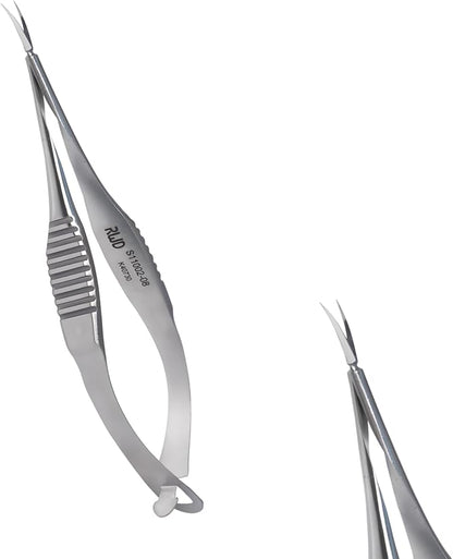 VANNAS Micro Scissors, 3.2" Curved Tapered Tip, Extra Sharp Spring Action Squeeze Scissors for Stitch Cutting, Embroidery, ENT, Eye, Skin, Dental, and Veterinary Surgery (8cm) - S11002-08