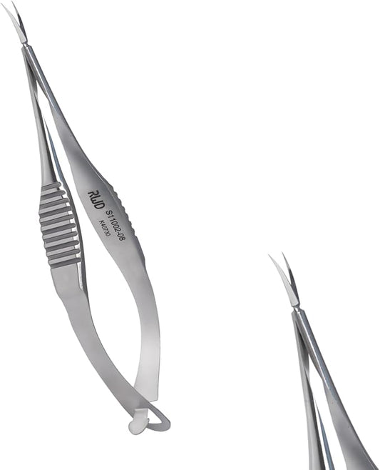 VANNAS Micro Scissors, 3.2" Curved Tapered Tip, Extra Sharp Spring Action Squeeze Scissors for Stitch Cutting, Embroidery, ENT, Eye, Skin, Dental, and Veterinary Surgery (8cm) - S11002-08