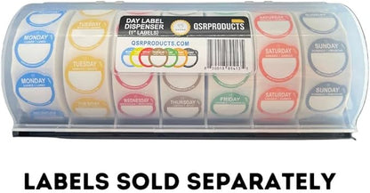 7-Slot Day of The Week Covered Label Dispenser (for 3/4" or 1" Labels) - Food Sticker Holder for Inventory Management and Meal Prep, Protects Labels Inside