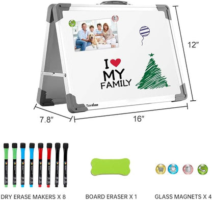 Small Dry Erase White Board – TANKEE Magnetic Desktop Foldable Whiteboard Portable Mini Easel Double Sided on Table Top with Holder for Drawing, Teacher Instruction, Memo Board