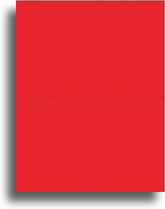 Blank Colored 4-up Postcard Paper by Desktop Publishing Supplies - 25 Sheets / 100 Postcards Pack - Printable with Laser or Inkjet Printer - Plain Matte Cardstock (Holiday Red)