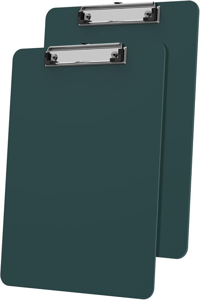 Plastic Clipboards 2 Pack, A4 Green Clip Board 8.5x11 for Classroom, Students, Kid, Woman, Size 9" x 12.5" with Low Profile Clip, Office & School Supply