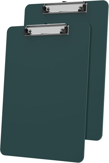 Plastic Clipboards 2 Pack, A4 Green Clip Board 8.5x11 for Classroom, Students, Kid, Woman, Size 9" x 12.5" with Low Profile Clip, Office & School Supply