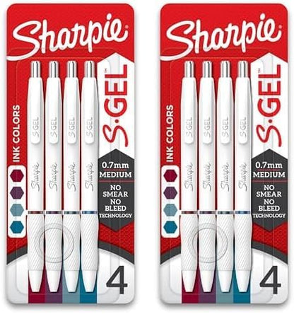SHARPIE S-Gel Pens, Fashion Barrel Gel Pens, Pearl White Body, Medium (0.7mm) Point, Bold Jewel Color Assortment, 4 Count (Pack of 2)