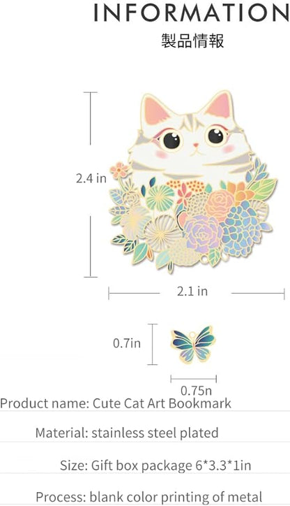 ABOING Bookmark Cute and Funny cat Metal Bookmark cat Plus Butterfly Combination Gift Box Packaging Suitable for Sending Holiday Gifts to Friends and classmates