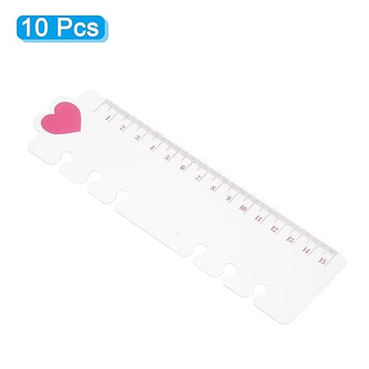 PATIKIL 7.1"x2" Bookmark Ruler, 10 Pack Snap-in Ruler Page Marker Book Mark Measuring Tools for 6-Hole Binder Notebook, Pink Heart Shape