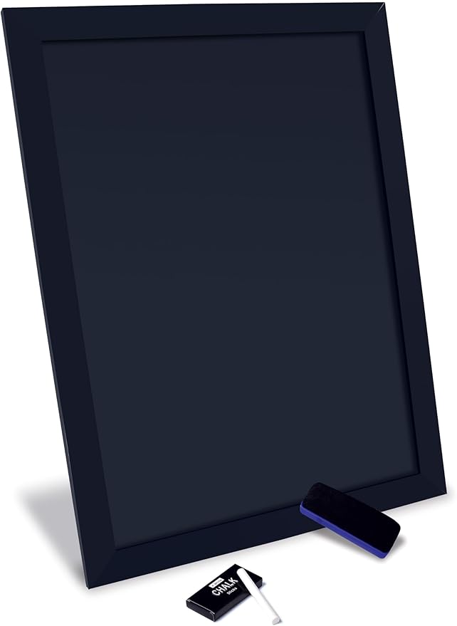 Magnetic Wall Chalkboard, Large Size 18" x 24", Rustic Wood Frame, Chalkboard Sign, Vertical or Horizontal Wall Mount, Includes Chalk and Eraser, by Better Office Products (Solid Black)