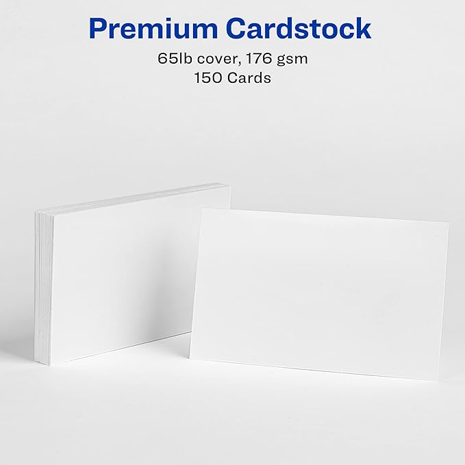 Avery Printable Index Cards with Sure Feed Technology, 3" x 5", White, 150 Blank Index Cards for Laser or Inkjet Printers (05388)