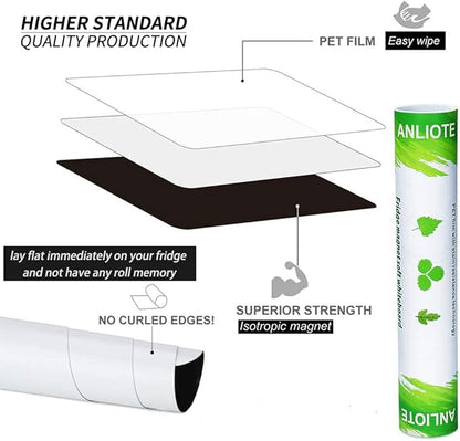 Magnetic Dry Erase Board Fridge Whiteboard Sheet 17"x11", Easy to Write and Clean, Flexible Refrigerator White Board for Home Kitchen Memo Shopping List, 2 Marker Pens and Eraser with Magnets