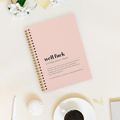 Tizzer Funny Well F Definition Lined Hardcover College Ruled Spiral Notebook Journal for Work Notes Journaling 5.5×8.3 Inch,Sympathy Gifts for Bad Day,Loss Job,Pet Loss,Breakups,Condolence (Pink)